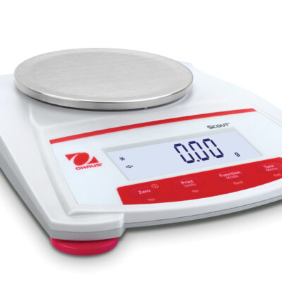 Bilancia tecnica OHAUS Scout SKX421 con display LCD e piatto di pesata in acciaio inox.
